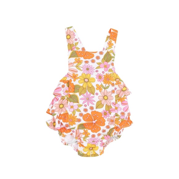 Angel Dear Other - ANGEL DEAR NWT 3-6 months Floral Ruffle Baby Romper in Orange & Pink